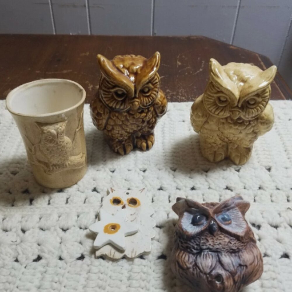 Vintage Lot Of 5 Ceramic Owl Figures Etc Vintage Retro 70s - Picture 8 of 8